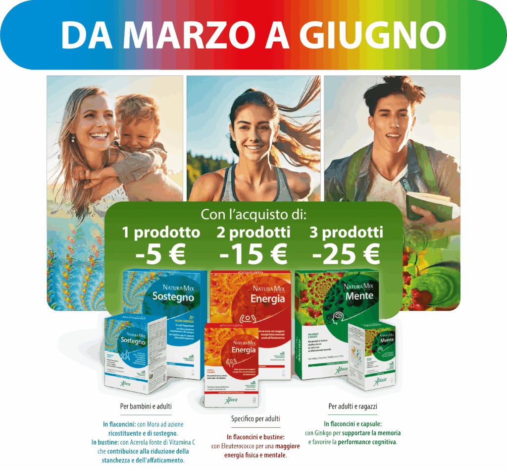 Da marzo a giugno. on l’acquisto di 1 prodotto a tua scelta della linea, ricevi subito uno sconto di 5 €, se ne acquisti 2, di 15€ e se ne acquisti 3 lo sconto è di 25€.